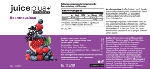 Selectie van fruit-, groente- en bessencapsules