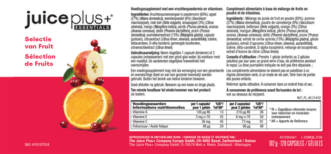 Selectie van fruit-, groente- en bessencapsules